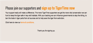 I sing up in tigertime to show my supports toward this animal. 